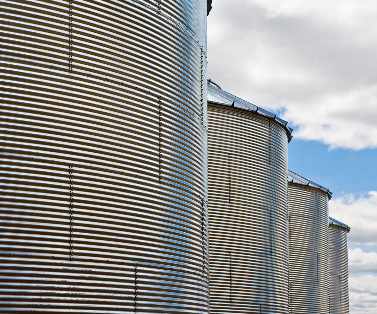 row-of-grain-silos